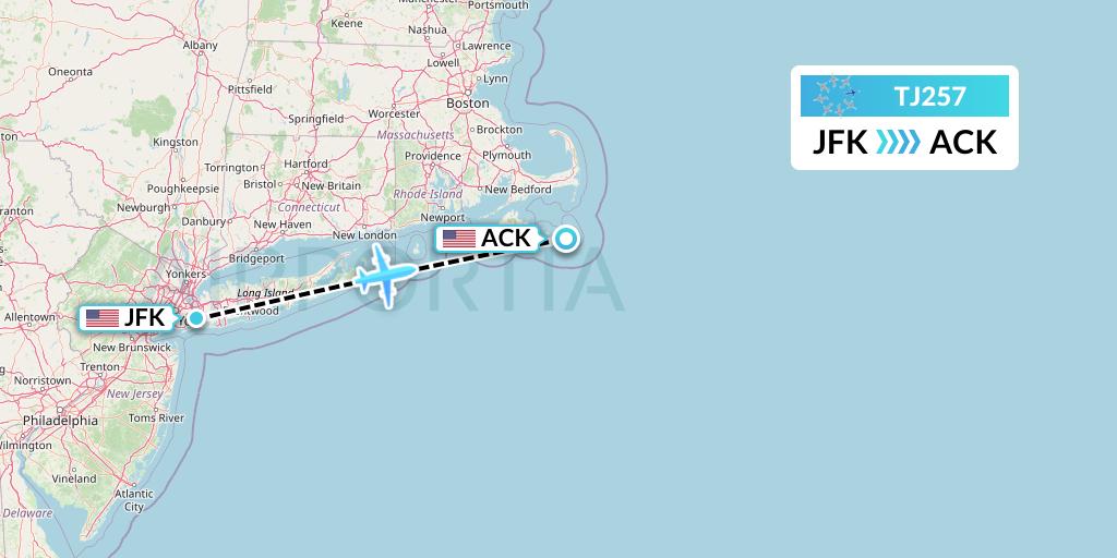 TJ257 Tradewind Aviation Flight Map: New York to Nantucket