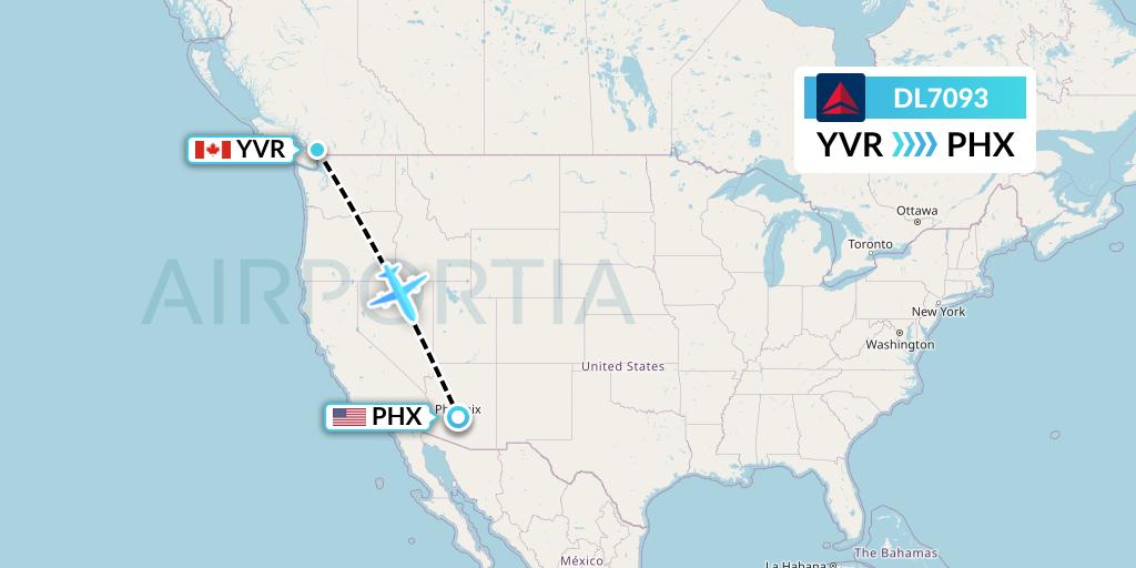 DL7093 Delta Air Lines Flight Map: Vancouver to Phoenix