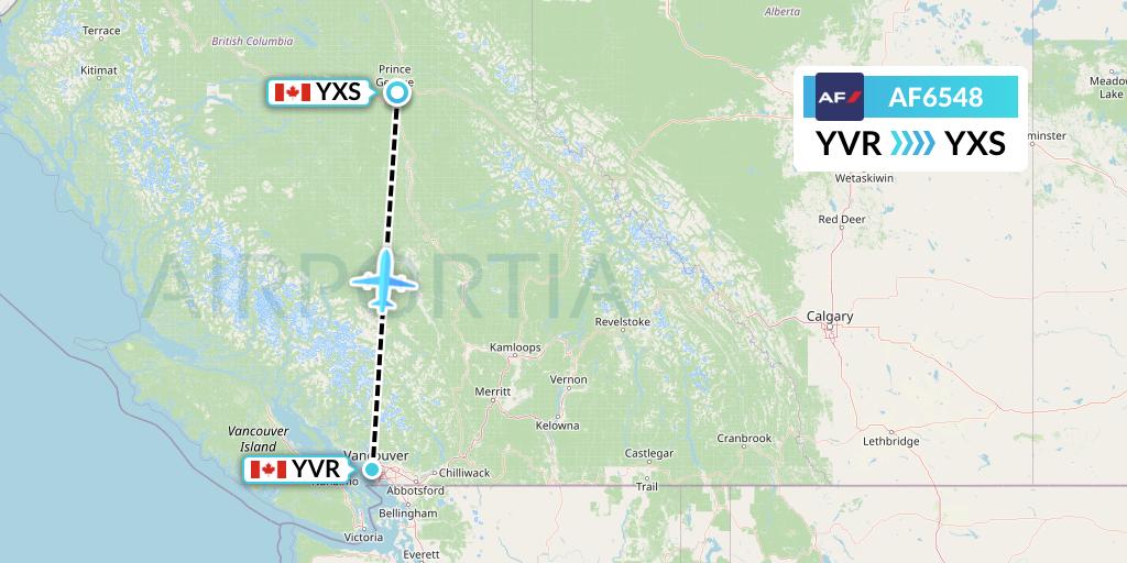AF6548 Air France Flight Map: Vancouver to Prince George