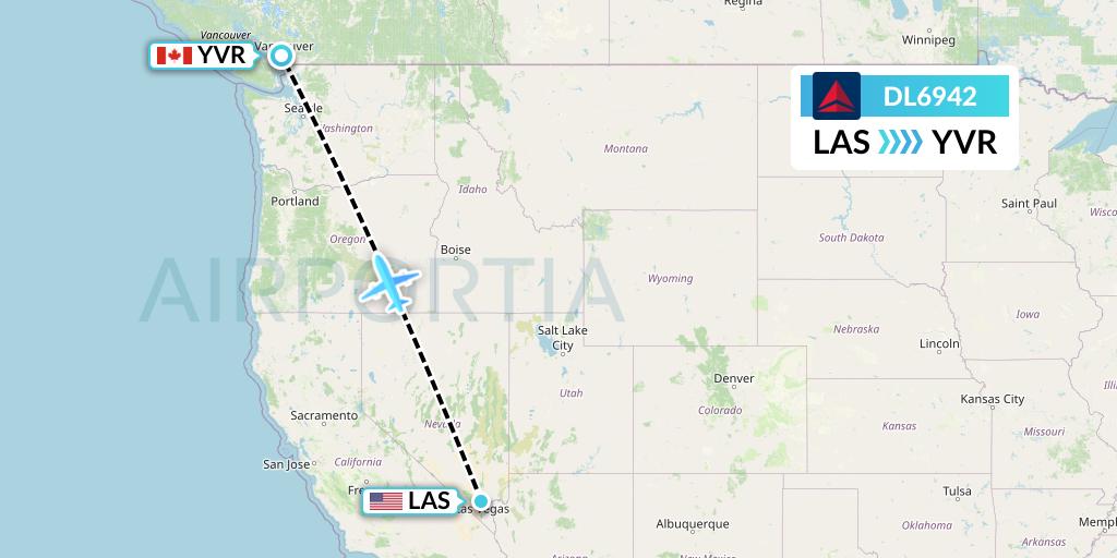 DL6942 Delta Air Lines Flight Map: Las Vegas to Vancouver