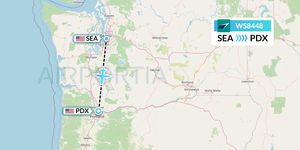 WS8448 WestJet Flight Map: Seattle to Portland