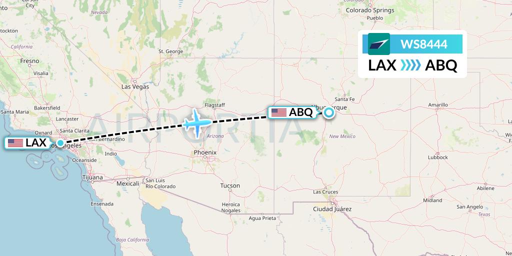 WS8444 WestJet Flight Map: Los Angeles to Albuquerque