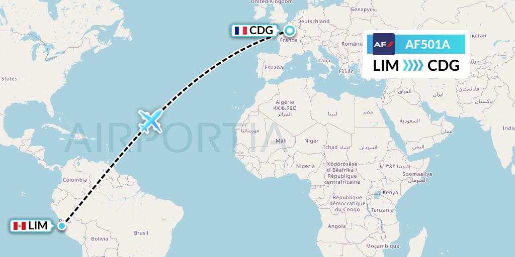 AF501A Air France Flight Map: Lima to Paris