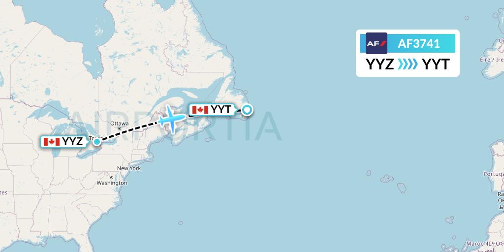 AF3741 Air France Flight Map: Toronto to St. John's