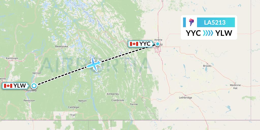 LA5213 LAN Airlines Flight Map: Calgary to Kelowna