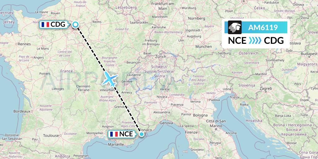 AM6119 Aeromexico Flight Map: Nice to Paris