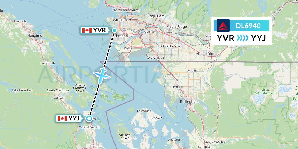 DL6940 Delta Air Lines Flight Map: Vancouver to Victoria