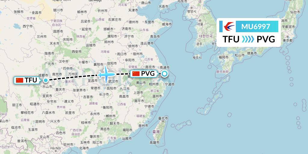 MU6997 China Eastern Airlines Flight Map: Chengdu to Shanghai