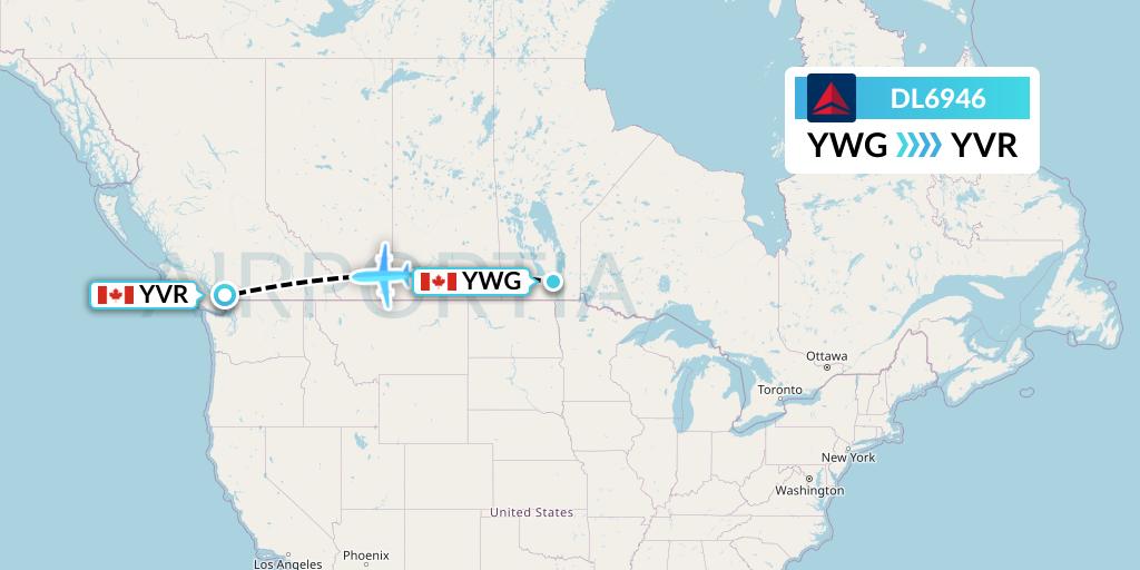 DL6946 Delta Air Lines Flight Map: Winnipeg to Vancouver