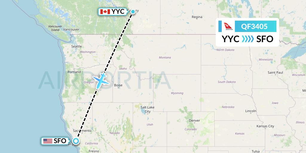 QF3405 Qantas Flight Map: Calgary to San Francisco