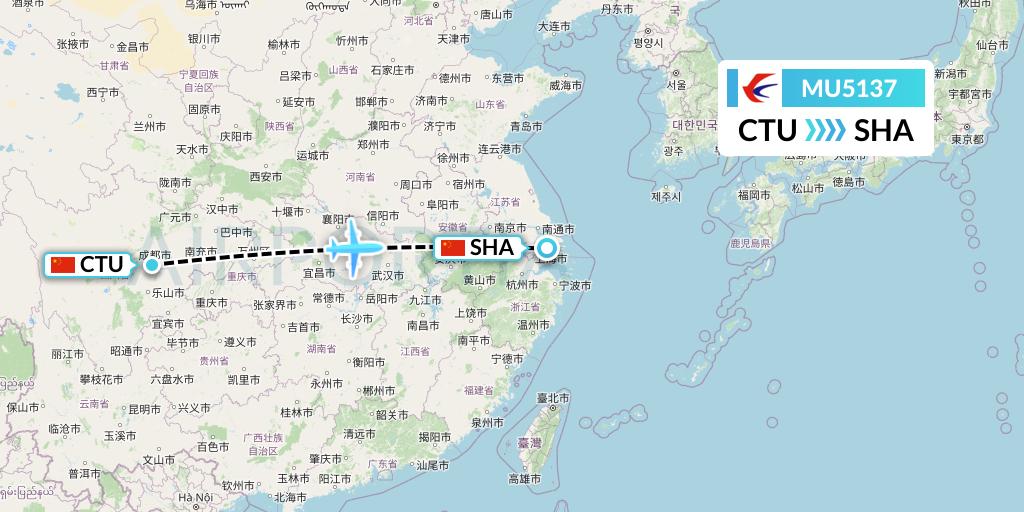 MU5137 China Eastern Airlines Flight Map: Chengdu to Shanghai