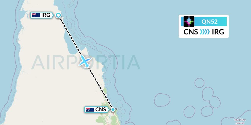QN52 Skytrans Flight Map: Cairns to Australia