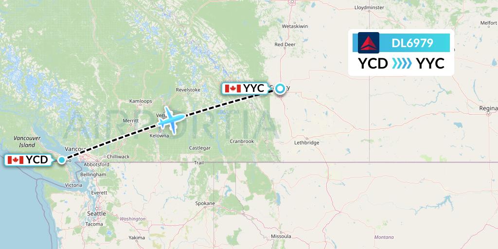 DL6979 Delta Air Lines Flight Map: Nanaimo to Calgary