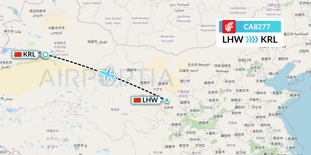 CA8277 Air China Flight Map: Lanzhou to Korla