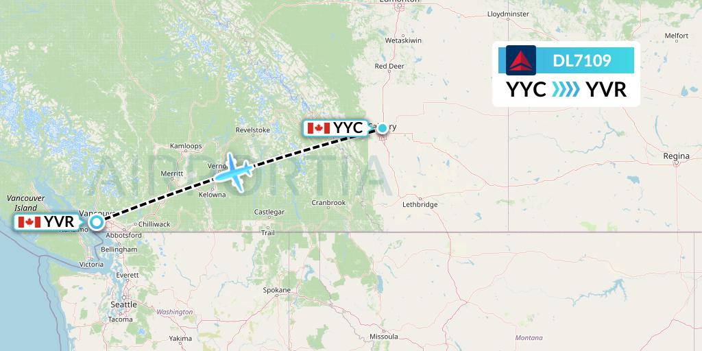 DL7109 Delta Air Lines Flight Map: Calgary to Vancouver