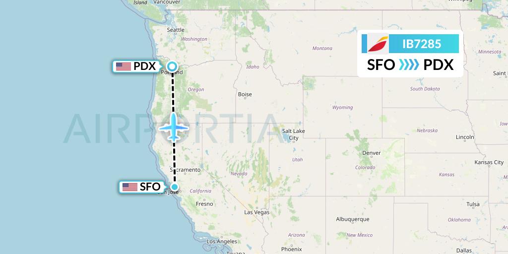 IB7285 Iberia Flight Map: San Francisco to Portland
