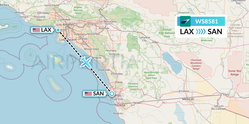 WS8581 WestJet Flight Map: Los Angeles to San Diego