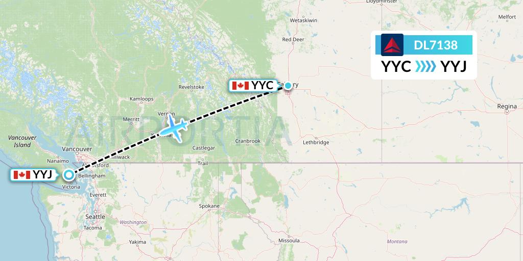 DL7138 Delta Air Lines Flight Map: Calgary to Victoria
