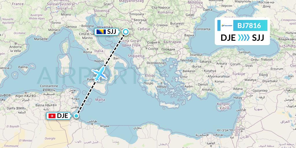 BJ7816 Nouvelair Tunisie Flight Map: Djerba to Sarajevo