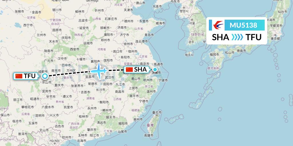 MU5138 China Eastern Airlines Flight Map: Shanghai to Chengdu