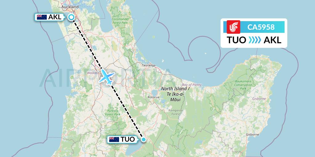 CA5958 Air China Flight Map: Taupo to Auckland