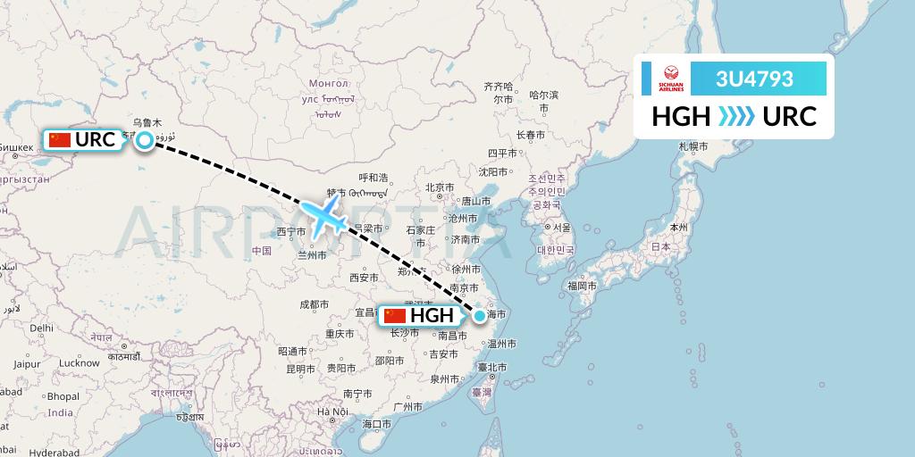 3U4793 Sichuan Airlines Flight Map: Hangzhou to Urumqi