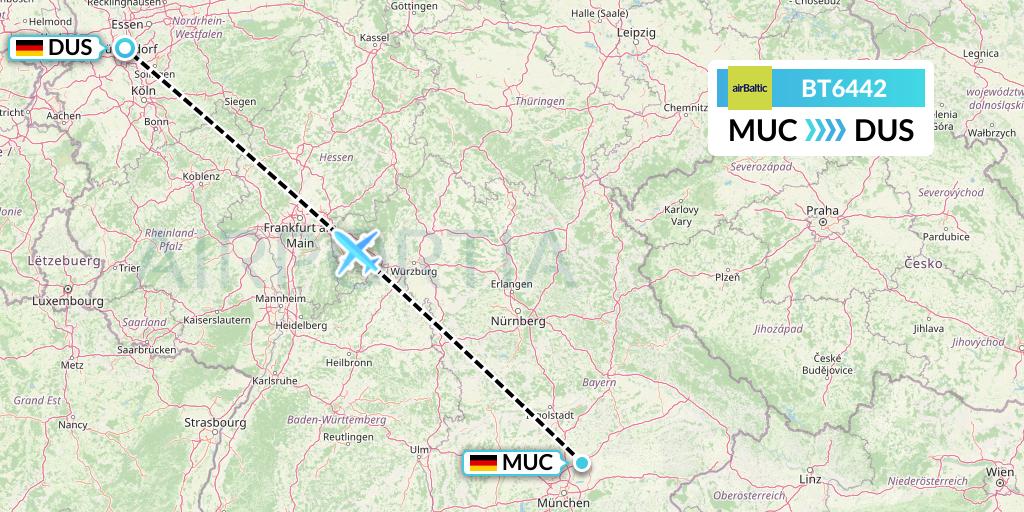 BT6442 Air Baltic Flight Map: Munich to Dusseldorf