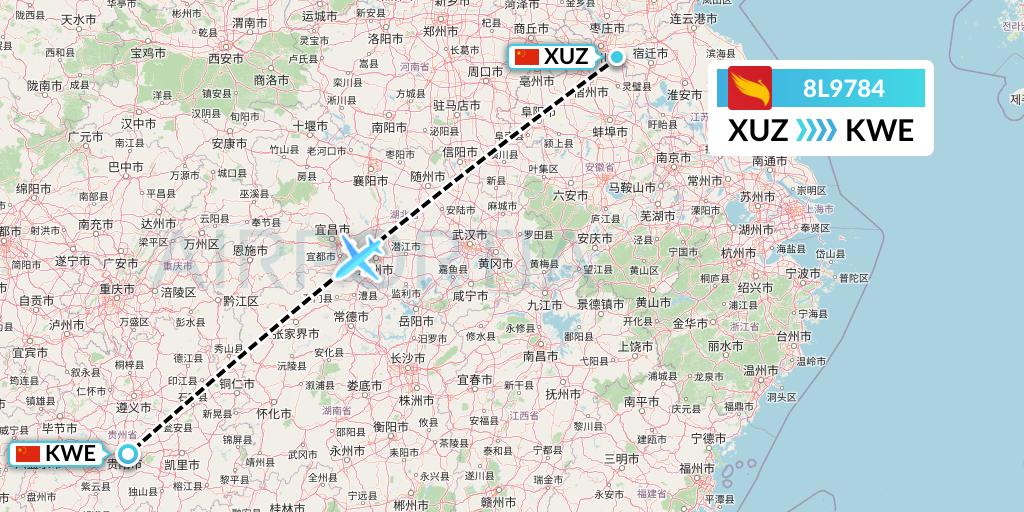 8L9784 Lucky Air Flight Map: Xuzhou to Guiyang