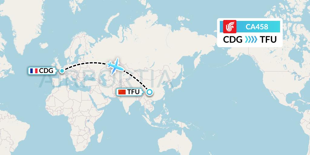 CA458 Air China Flight Map: Paris to Chengdu
