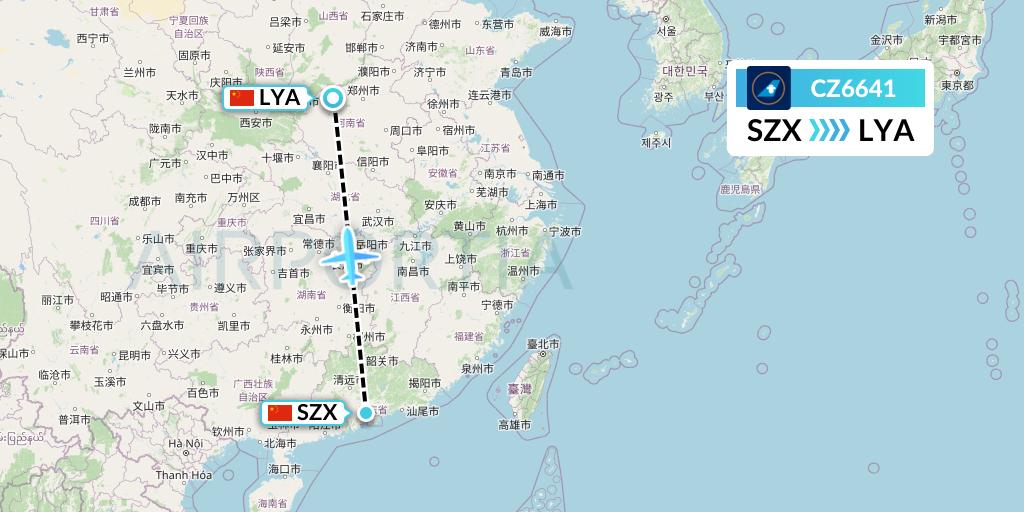 CZ6641 China Southern Airlines Flight Map: Shenzhen to Luoyang