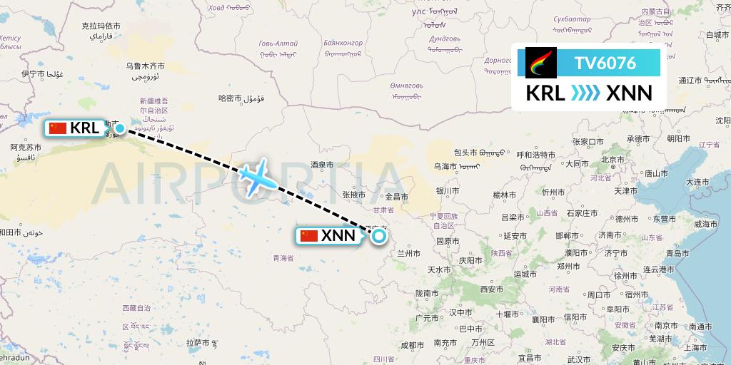 TV6076 Tibet Airlines Flight Map: Korla to Xining