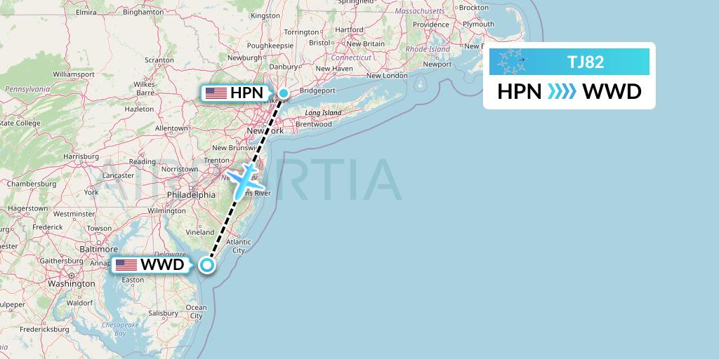 TJ82 Tradewind Aviation Flight Map: White Plains to Wildwood