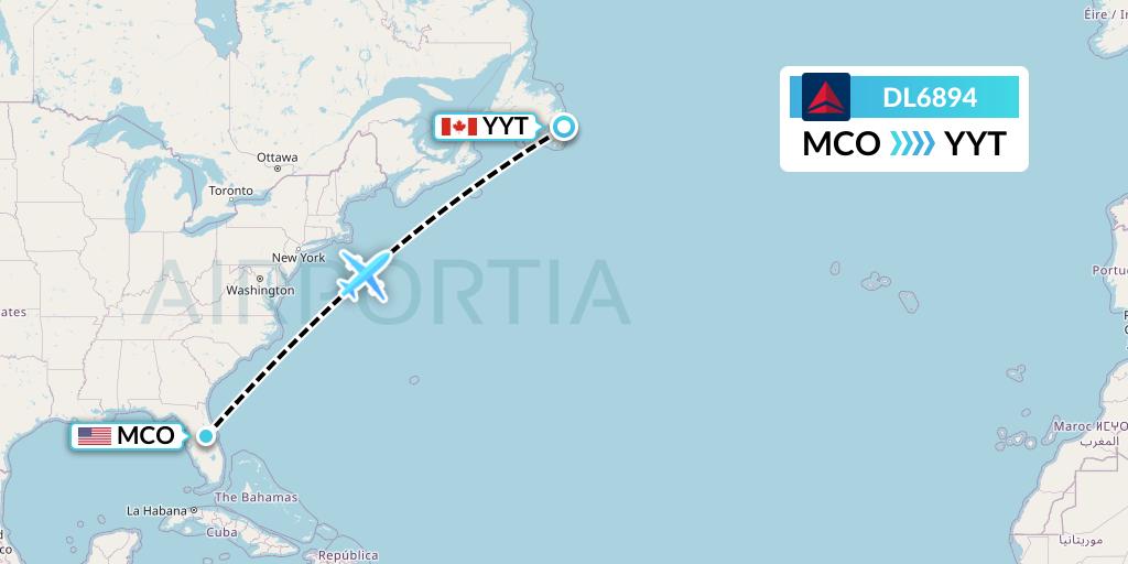 DL6894 Delta Air Lines Flight Map: Orlando to St. John's