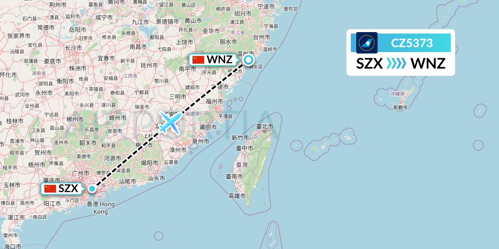 CZ5373 China Southern Airlines Flight Map: Shenzhen to Wenzhou