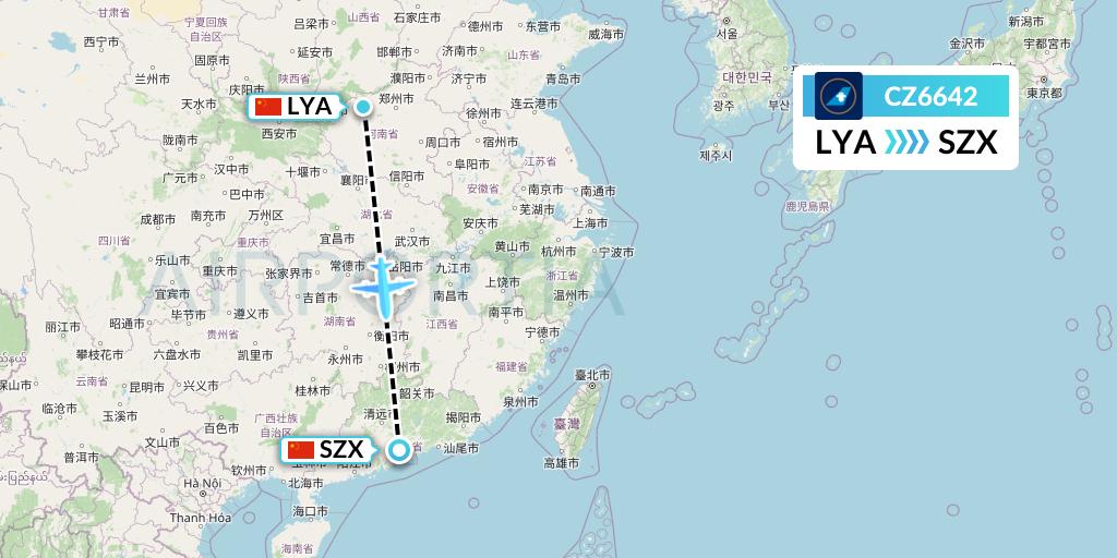 CZ6642 China Southern Airlines Flight Map: Luoyang to Shenzhen