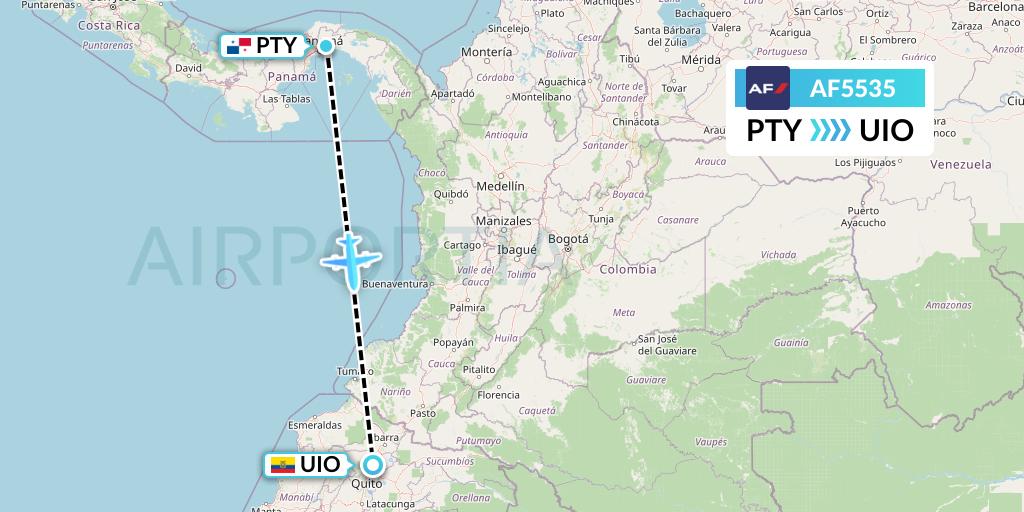 AF5535 Air France Flight Map: Panama City to Quito