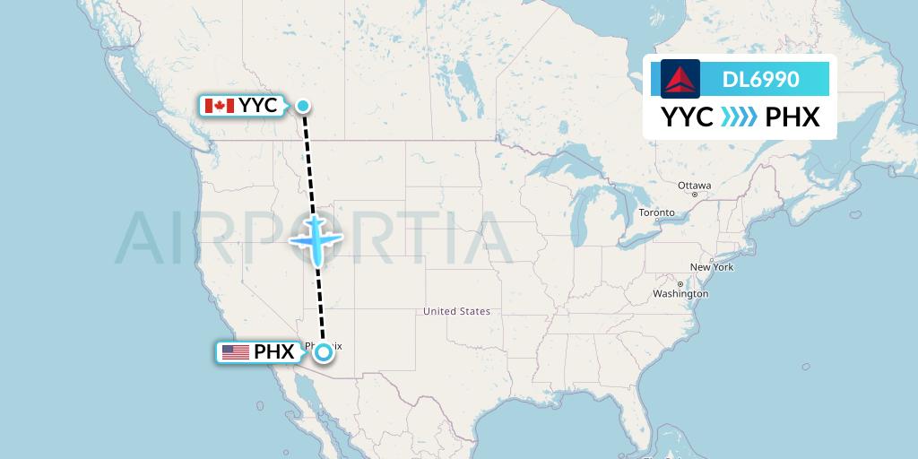 DL6990 Delta Air Lines Flight Map: Calgary to Phoenix