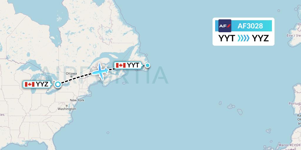 AF3028 Air France Flight Map: St. John's to Toronto
