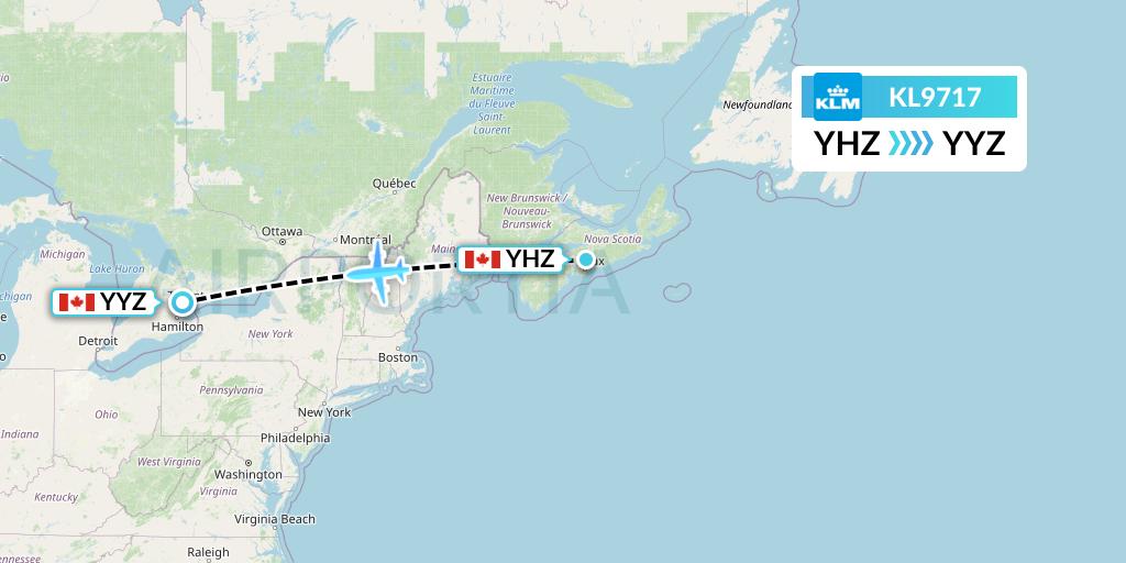 KL9717 KLM Flight Map: Halifax to Toronto