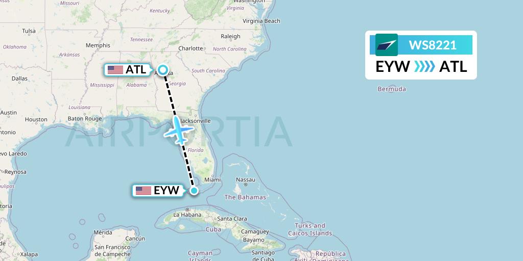WS8221 WestJet Flight Map: Key West to Atlanta