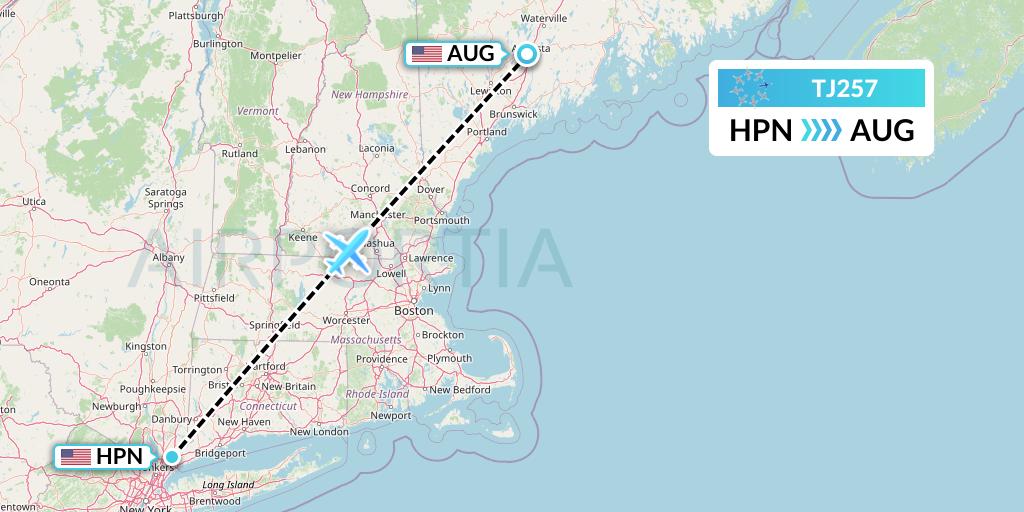 TJ257 Tradewind Aviation Flight Map: White Plains to Augusta