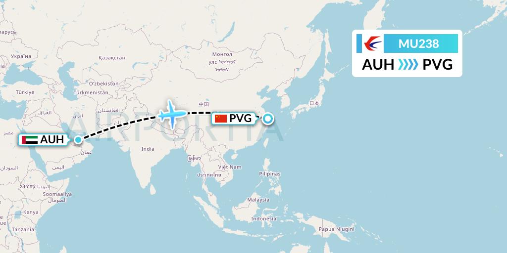 MU238 China Eastern Airlines Flight Map: Abu Dhabi to Shanghai