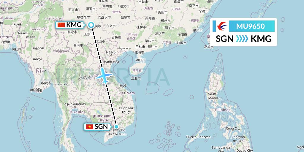 MU9650 China Eastern Airlines Flight Map: Ho Chi Minh City to Kunming