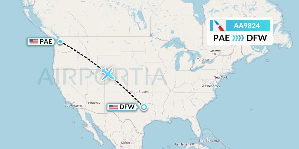 AA9824 American Airlines Flight Map: Everett to Dallas