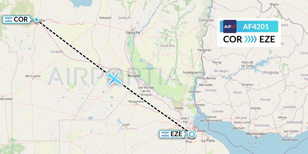 AF4201 Air France Flight Map: Cordoba to Buenos Aires