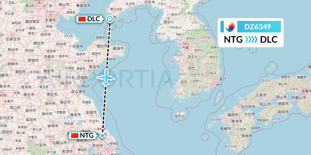 DZ6349 Donghai Airlines Flight Map: Nantong to Dalian
