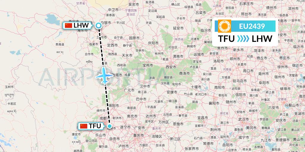 EU2439 Chengdu Airlines Flight Map: Chengdu to Lanzhou