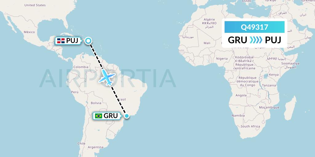 Q49317 Euroairlines Flight Map: Sao Paulo to Punta Cana