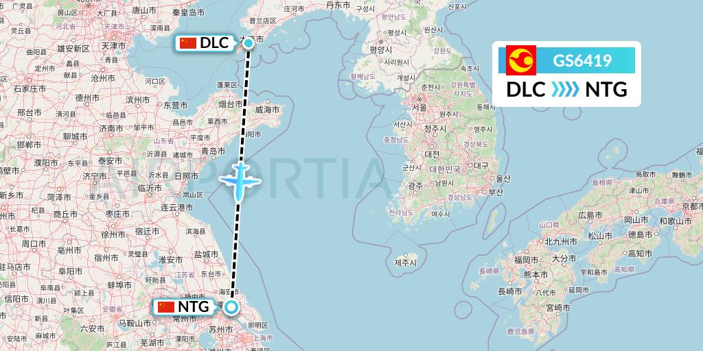 GS6419 Tianjin Airlines Flight Map: Dalian to Nantong