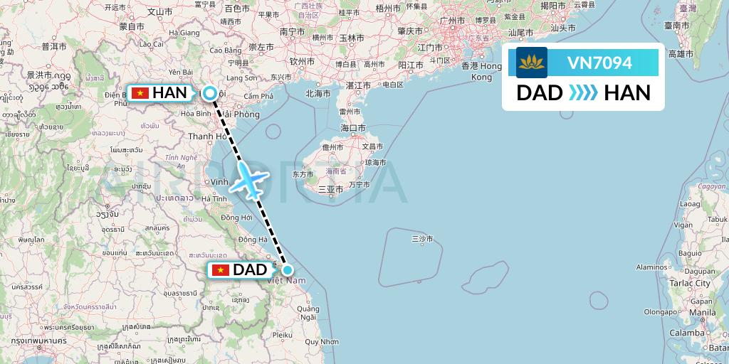 VN7094 Vietnam Airlines Flight Map: Da Nang to Hanoi